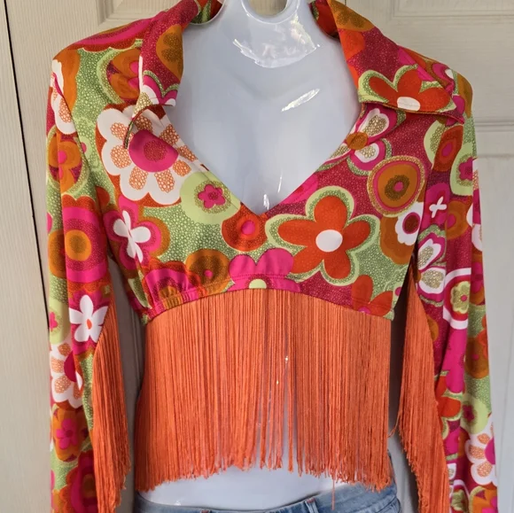 🌸 Boho Chic Floral & Fringe Crop Top - M 🌸 - Picture 4 of 16